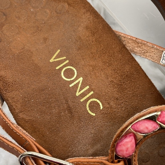 Vionic Ricci Brown Leather Rhinestone Sandals Size 8 - Picture 2 of 6